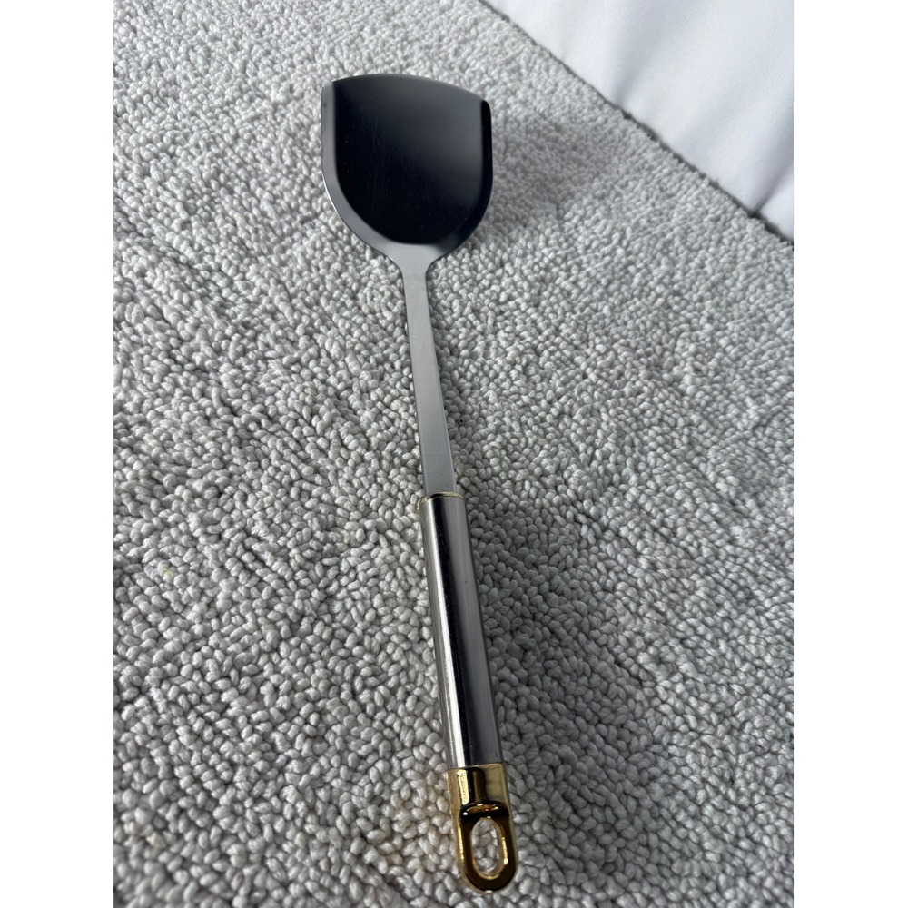 Stainless Steel Wok Spatula Silver Gold Tone Long Handle Stir Fry Shovel 13.75"